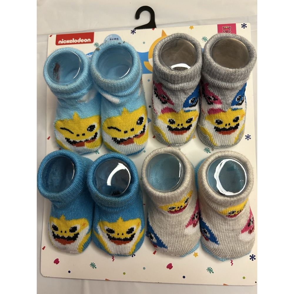 Nickelodeon Baby Shark Baby Booties 4 Pair Set Size‎ 12-18 Months Gray-Blue